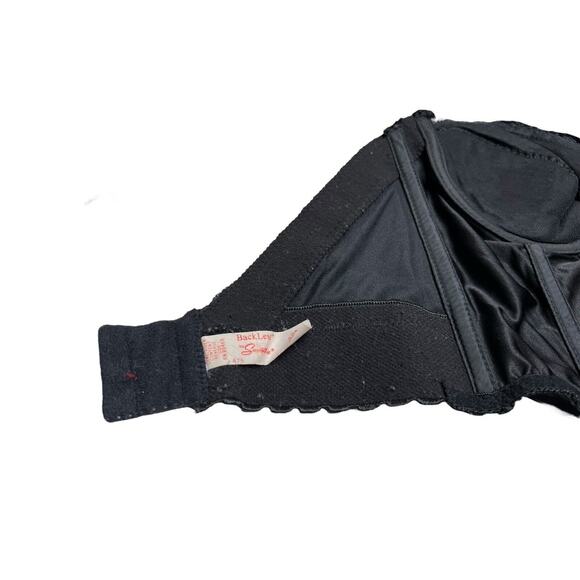 Vintage Black Lace Satin Backless Smoothie Strapless Bra 34B Corset Bustier - Picture 8 of 9